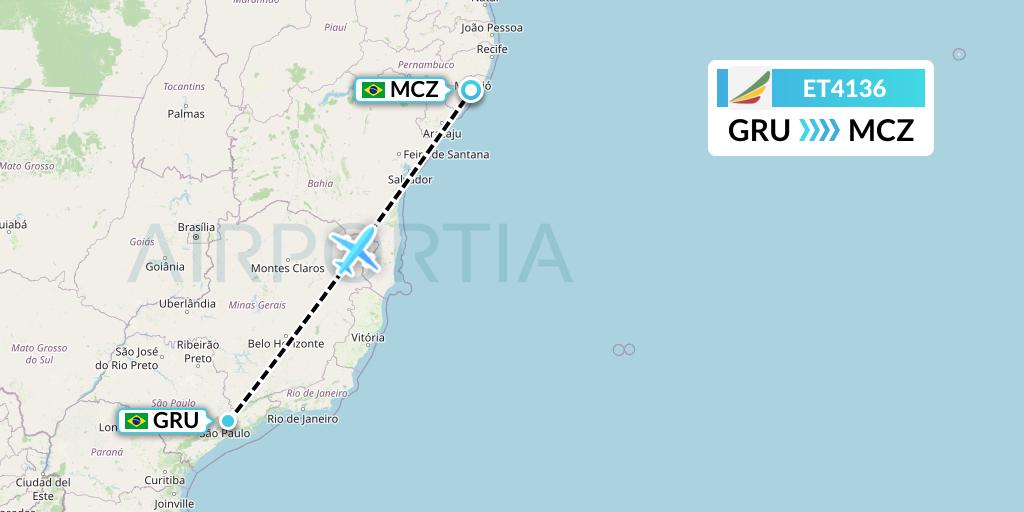 ET4136 Ethiopian Airlines Flight Map: Sao Paulo to Maceio