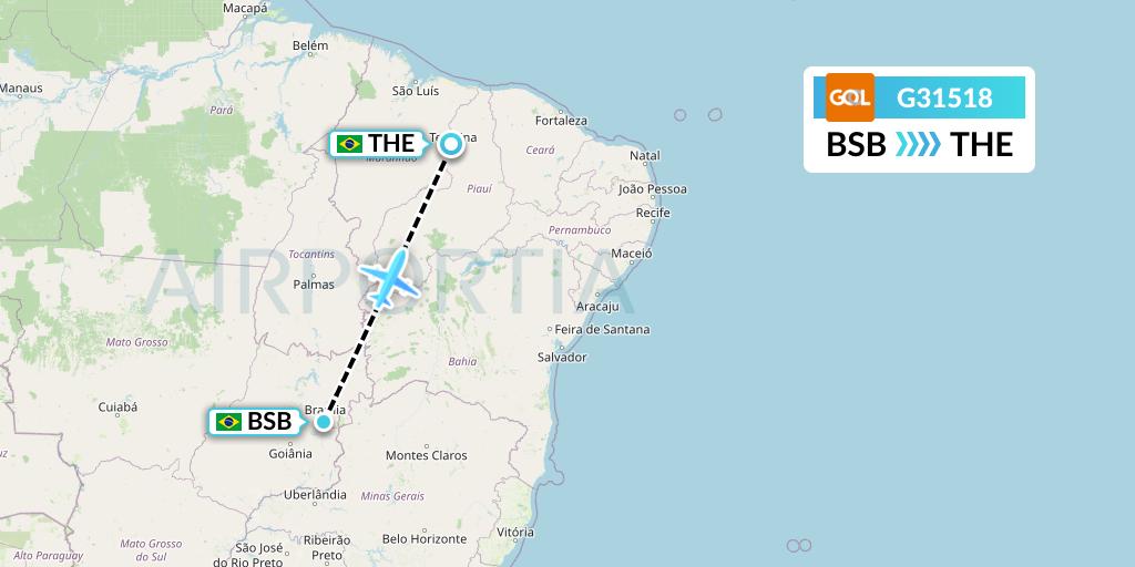 G31518 GOL Transportes Aeros Flight Map: Brasilia to Teresina