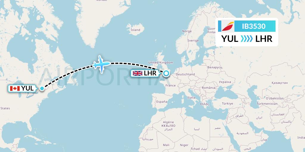 IB3530 Iberia Flight Map: Montreal to London