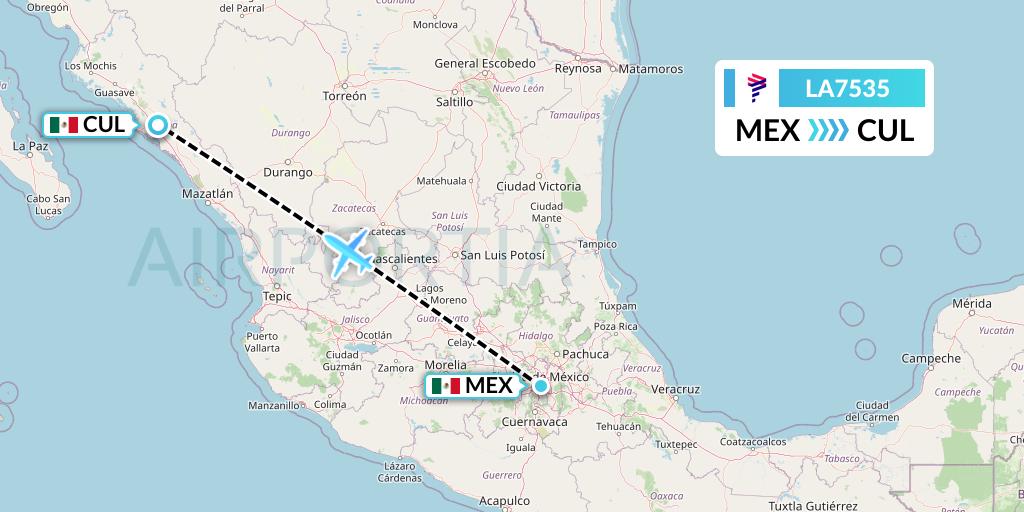 LA7535 LAN Airlines Flight Map: Mexico City to Culiacan