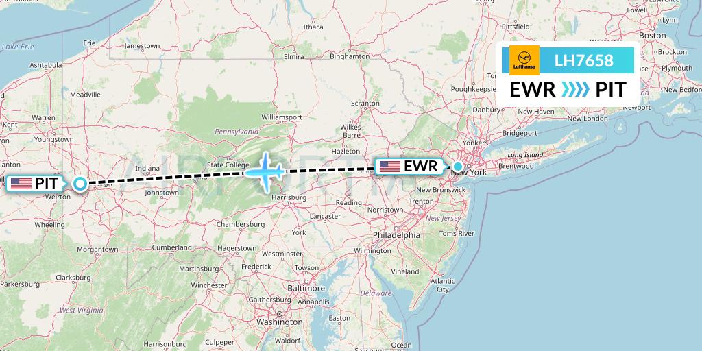 LH7658 Lufthansa Flight Map: New York to Pittsburgh
