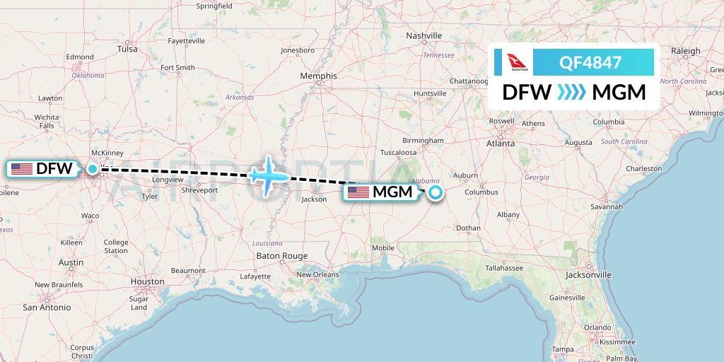 QF4847 Qantas Flight Map: Dallas to Montgomery