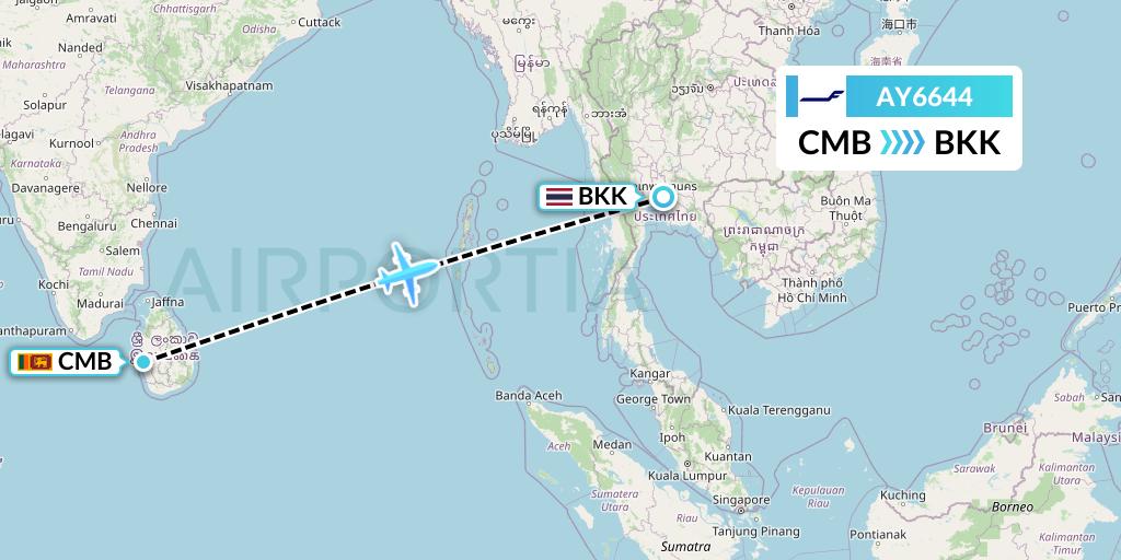 AY6644 Finnair Flight Map: Colombo to Bangkok