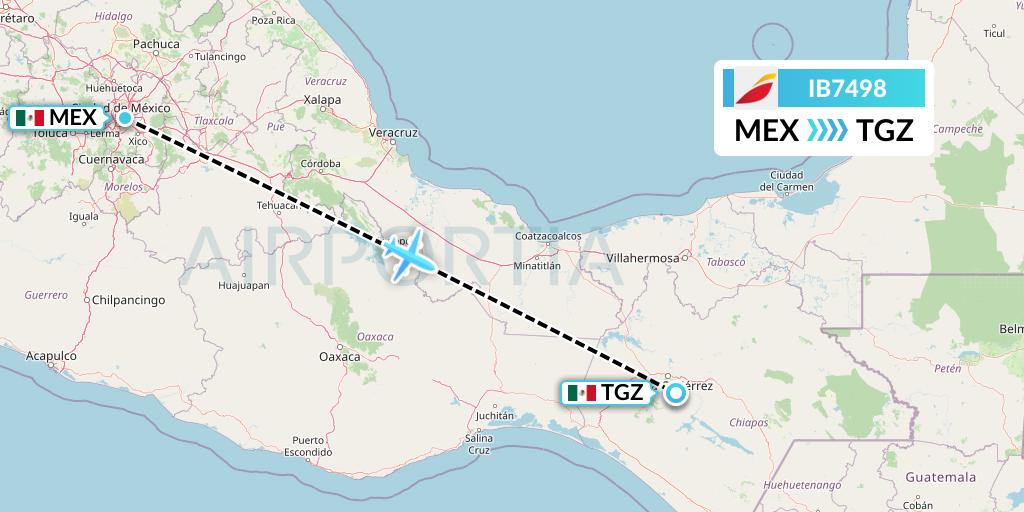 IB7498 Iberia Flight Map: Mexico City to Tuxtla Gutierrez
