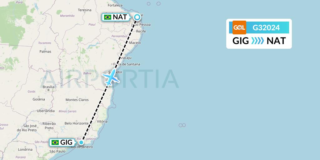 G32024 GOL Transportes Aeros Flight Map: Rio de Janeiro to Natal