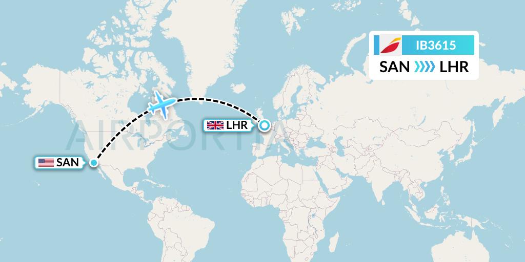 IB3615 Iberia Flight Map: San Diego to London