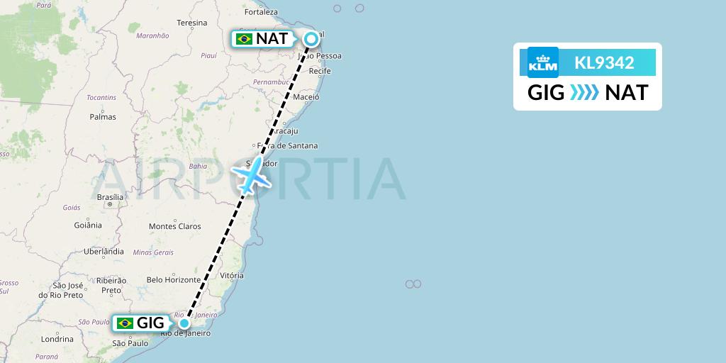 KL9342 KLM Flight Map: Rio de Janeiro to Natal
