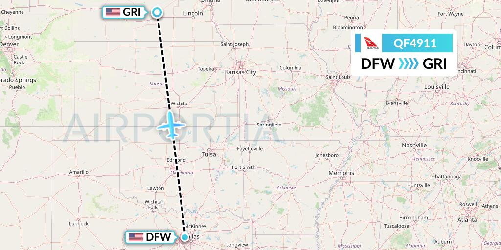 QF4911 Qantas Flight Map: Dallas to Grand Island