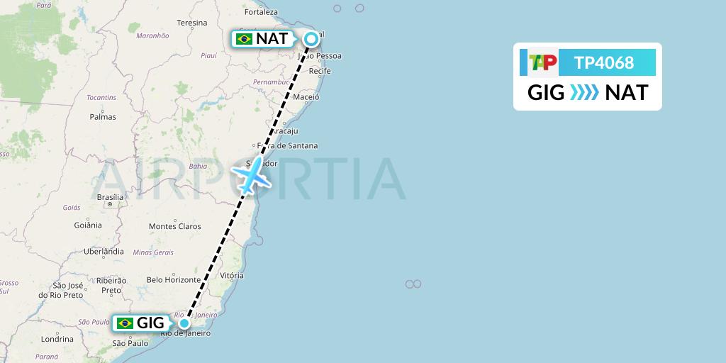 TP4068 TAP Portugal Flight Map: Rio de Janeiro to Natal