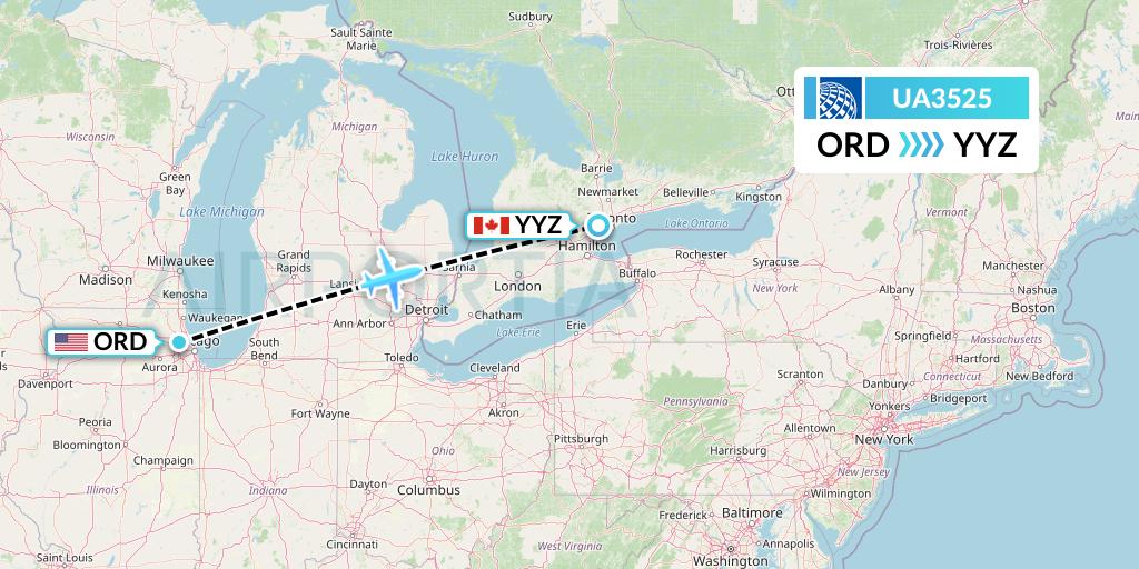 UA3525 United Airlines Flight Map: Chicago to Toronto