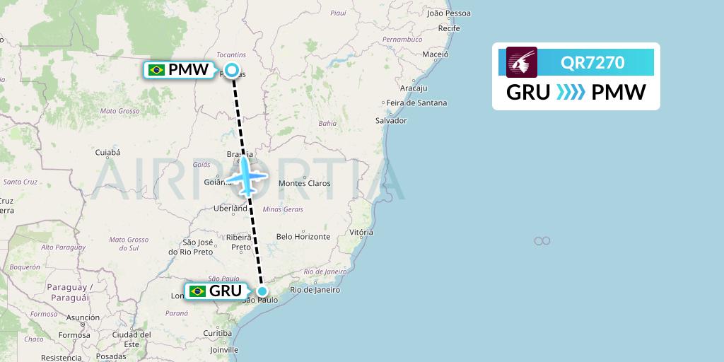QR7270 Qatar Airways Flight Map: Sao Paulo to Palmas