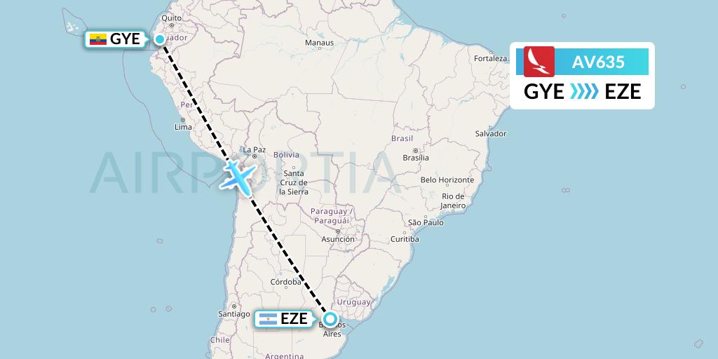 AV635 Avianca Flight Map: Guayaquil to Buenos Aires