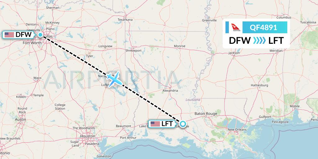 QF4891 Qantas Flight Map: Dallas to Lafayette