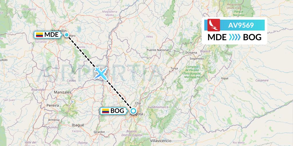 AV9569 Avianca Flight Map: Medellin to Bogota