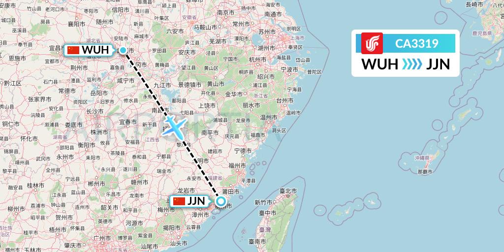 CA3319 Air China Flight Map: Wuhan to Jinjiang