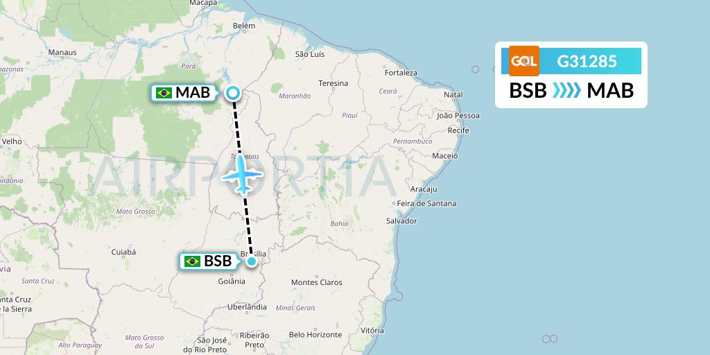 G31285 GOL Transportes Aeros Flight Map: Brasilia to Maraba