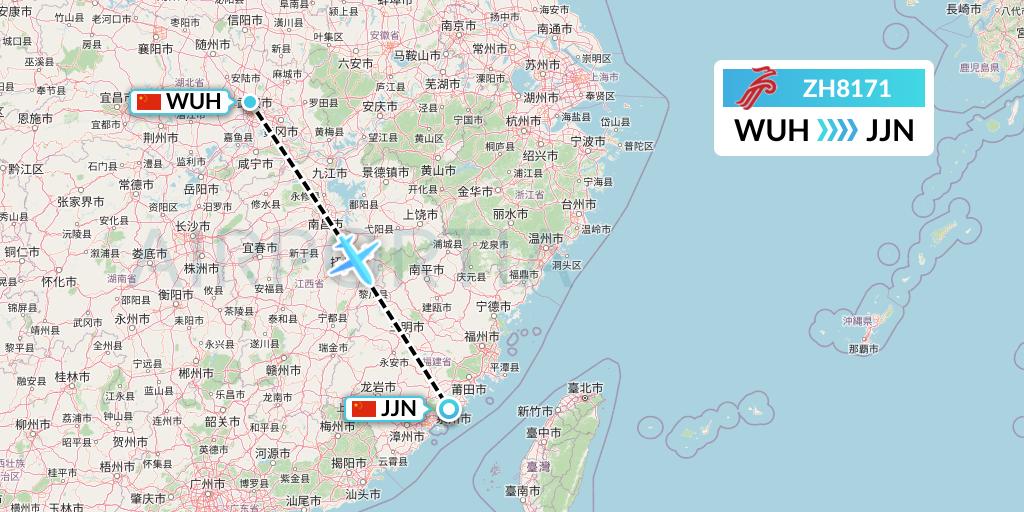 ZH8171 Shenzhen Airlines Flight Map: Wuhan to Jinjiang