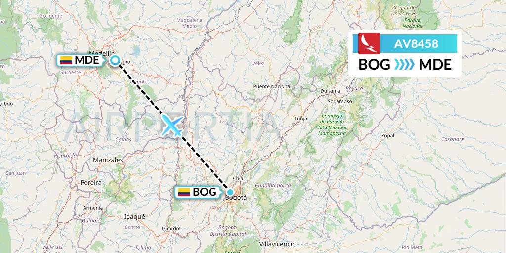 AV8458 Avianca Flight Map: Bogota to Medellin