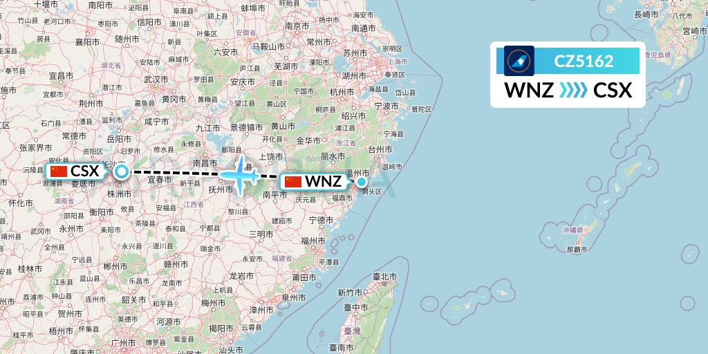 CZ5162 China Southern Airlines Flight Map: Wenzhou to Changsha