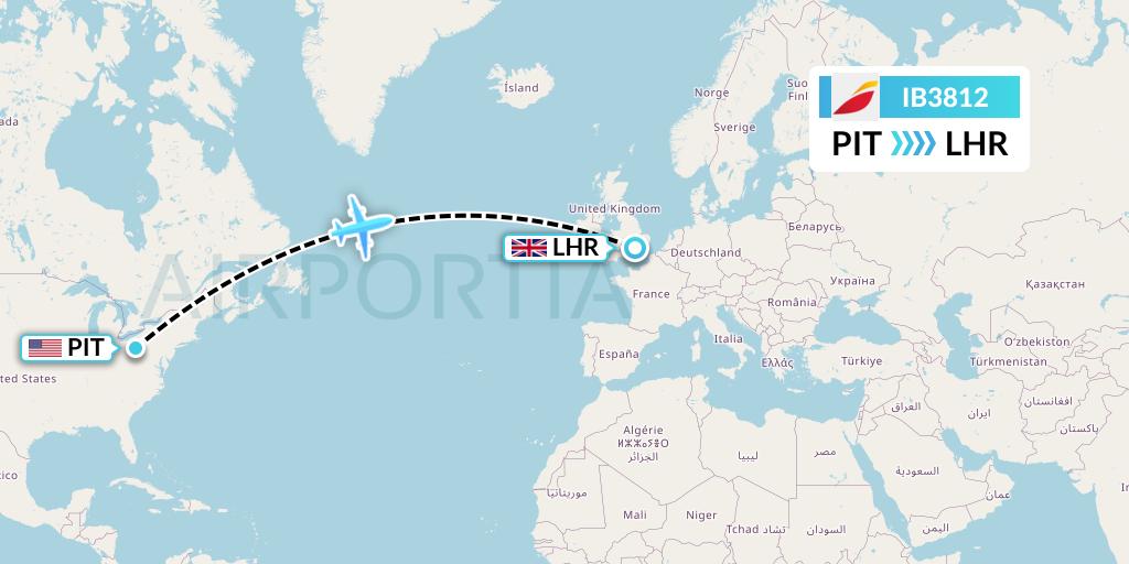IB3812 Iberia Flight Map: Pittsburgh to London