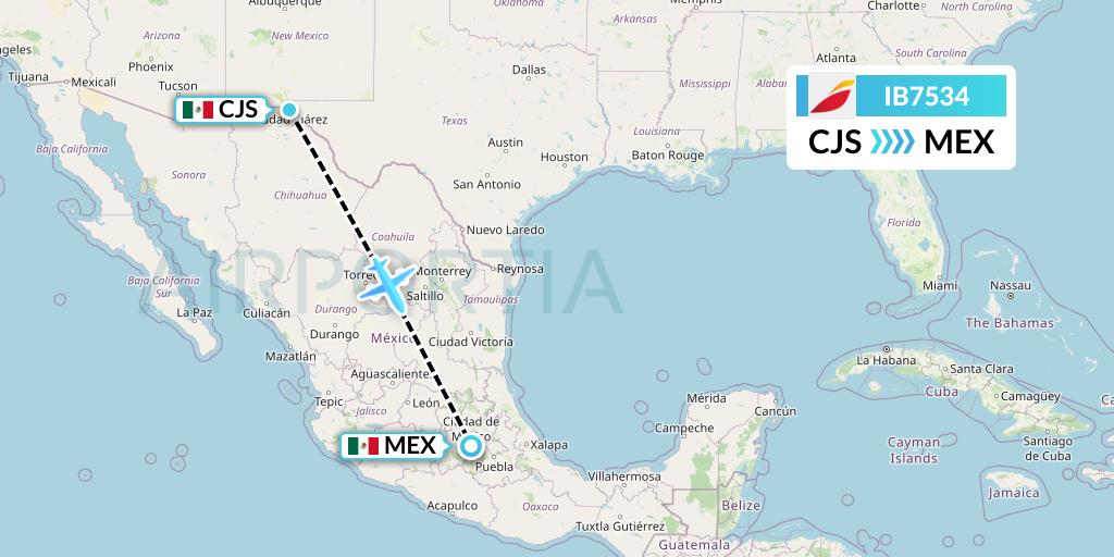 IB7534 Iberia Flight Map: Ciudad Juarez to Mexico City