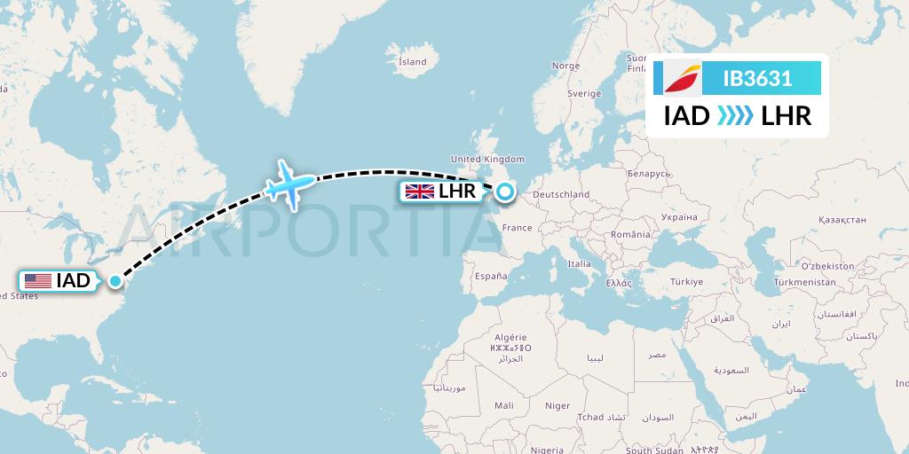 IB3631 Iberia Flight Map: Washington to London
