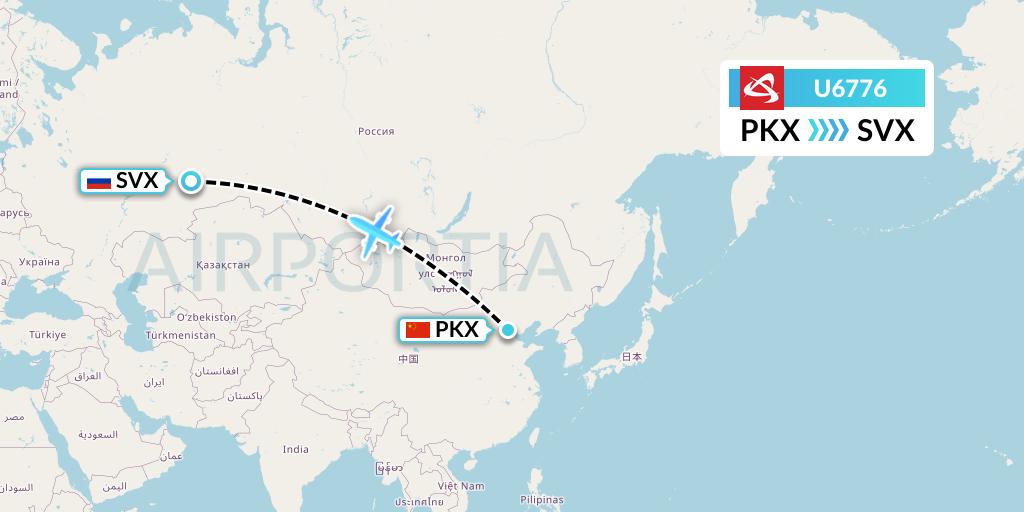 U6776 Ural Airlines Flight Map: Beijing to Yekaterinburg