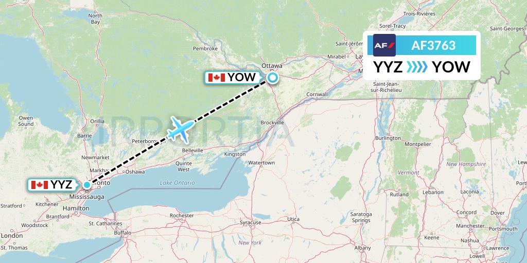AF3763 Air France Flight Map: Toronto to Ottawa