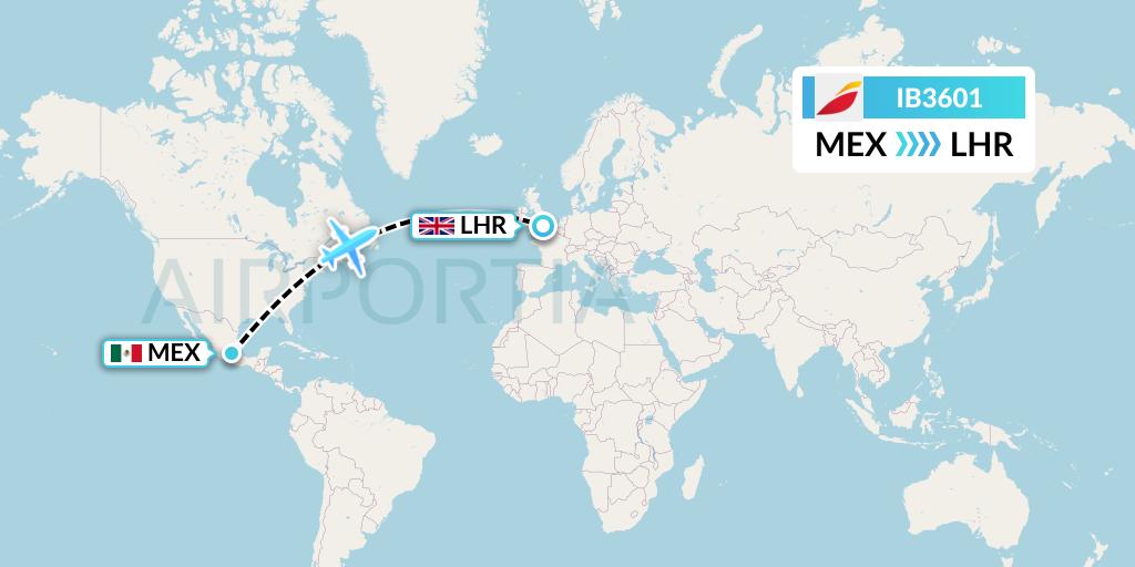 IB3601 Iberia Flight Map: Mexico City to London