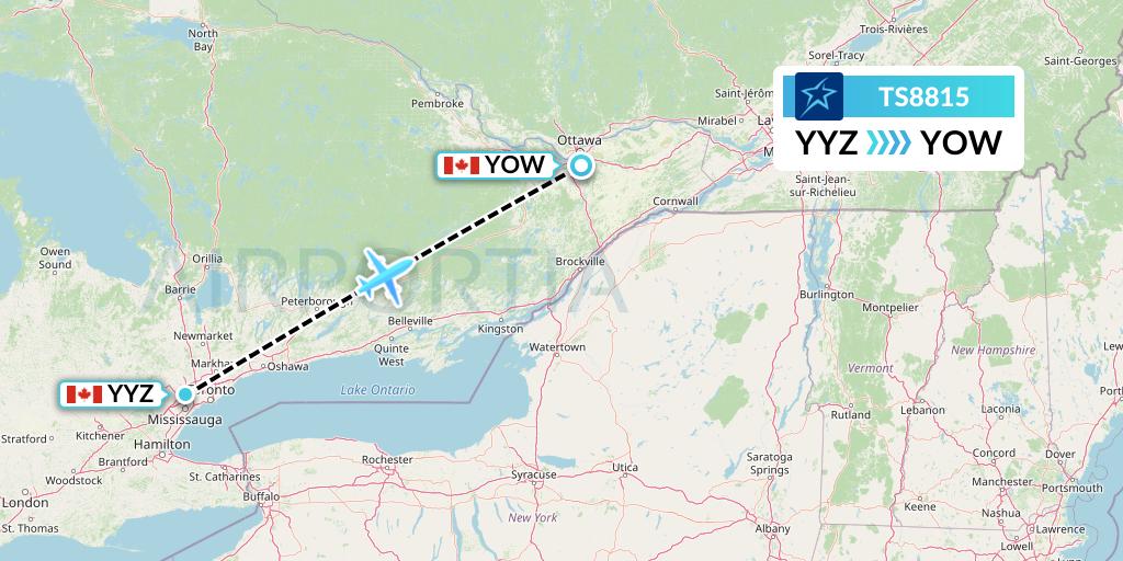 TS8815 Air Transat Flight Map: Toronto to Ottawa