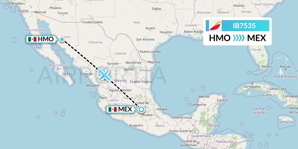 IB7535 Iberia Flight Map: Hermosillo to Mexico City