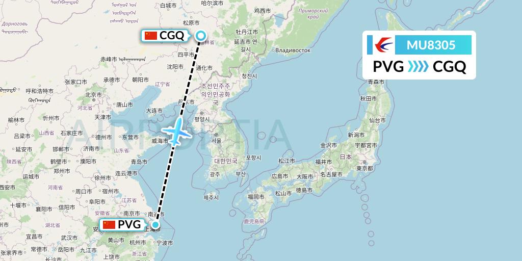 MU8305 China Eastern Airlines Flight Map: Shanghai to Changchun