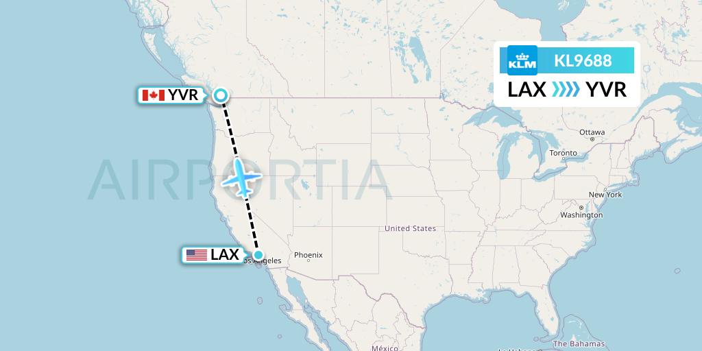 KL9688 KLM Flight Map: Los Angeles to Vancouver