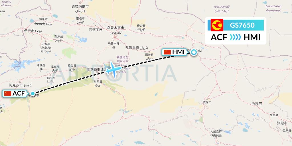 GS7650 Tianjin Airlines Flight Map: Aksu to Hami City