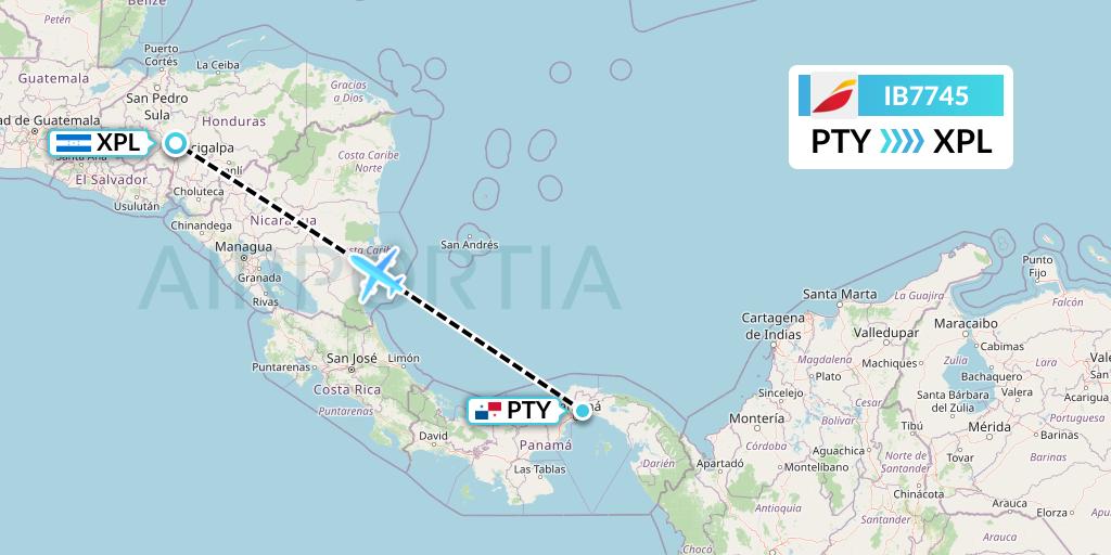 IB7745 Iberia Flight Map: Panama City to Comayagua