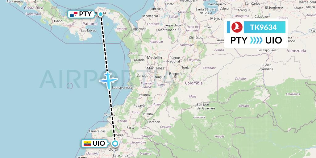 TK9634 Turkish Airlines Flight Map: Panama City to Quito