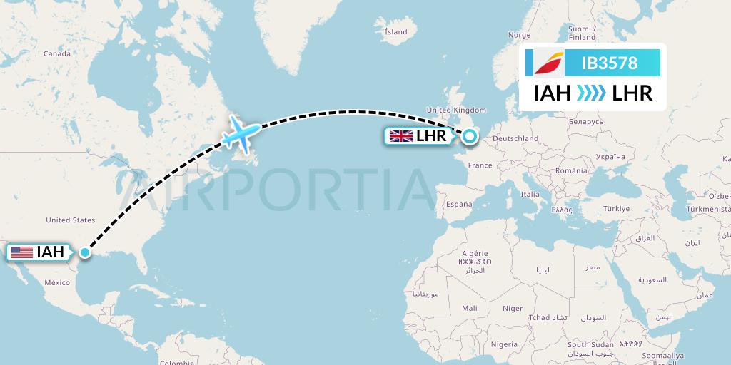 IB3578 Iberia Flight Map: Houston to London