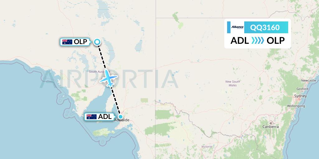 QQ3160 Alliance Airlines Flight Map: Adelaide to Olympic Dam