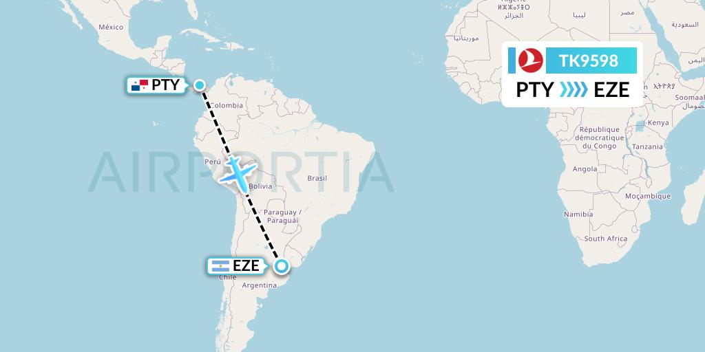 TK9598 Turkish Airlines Flight Map: Panama City to Buenos Aires