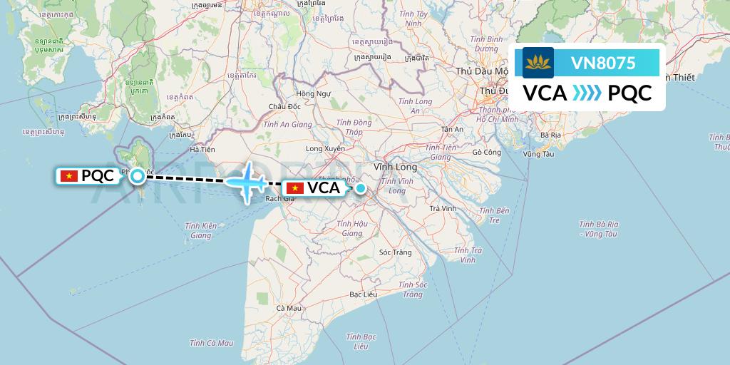 VN8075 Vietnam Airlines Flight Map: Can Tho to Phu Quoc