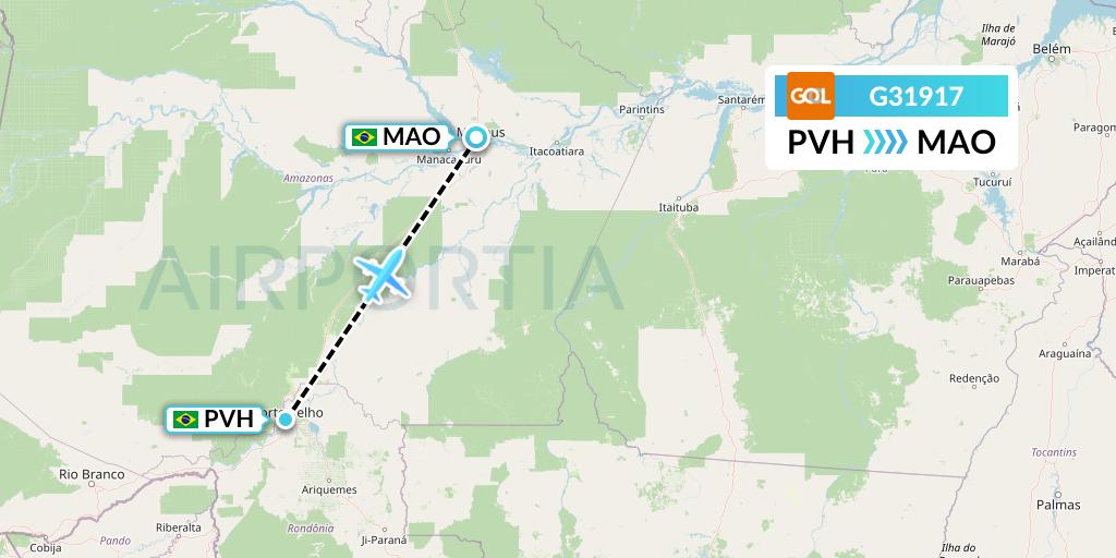 G31917 GOL Transportes Aeros Flight Map: Porto Velho to Manaus