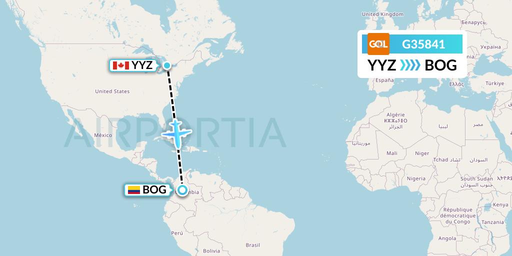G35841 Flight Status GOL Transportes Aeros Toronto to Bogota (GLO5841)