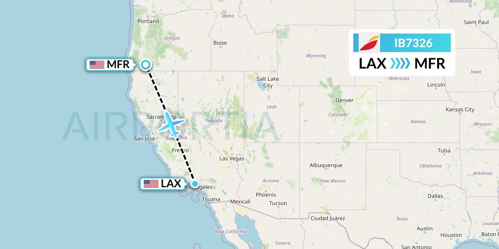 IB7326 Iberia Flight Map: Los Angeles to Medford