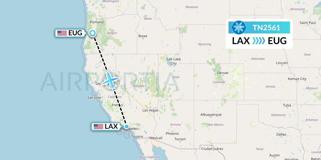 TN2561 Air Tahiti Nui Flight Map: Los Angeles to Eugene