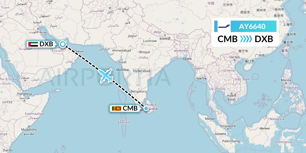 AY6640 Finnair Flight Map: Colombo to Dubai