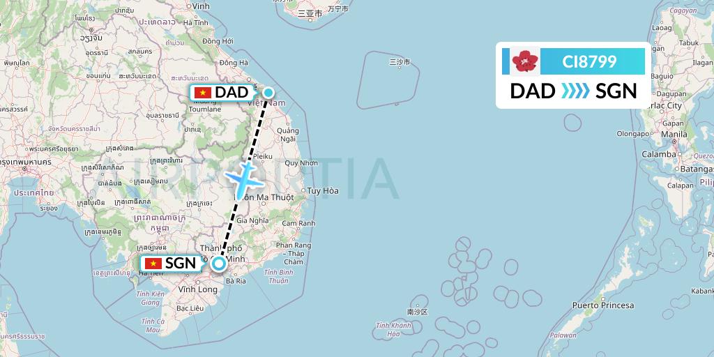 CI8799 China Airlines Flight Map: Da Nang to Ho Chi Minh City