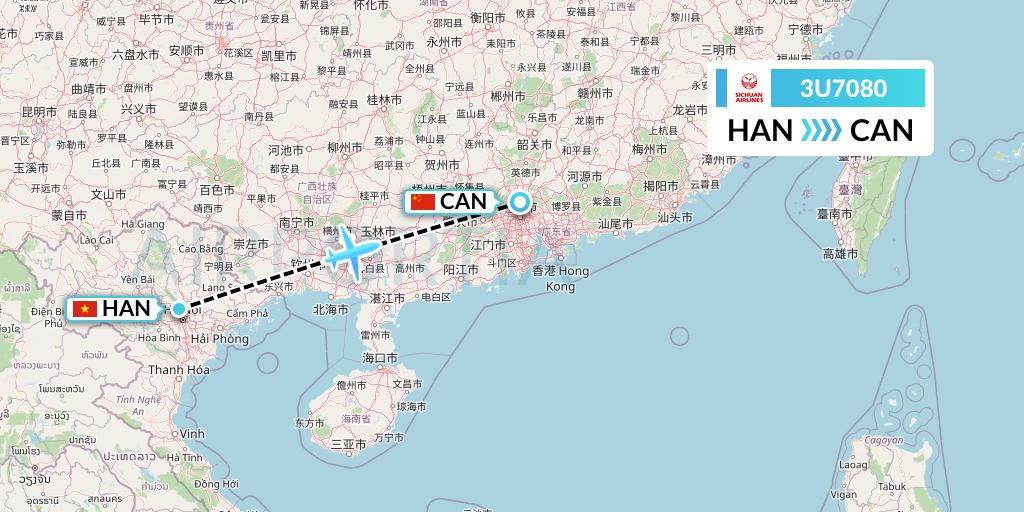 3U7080 Sichuan Airlines Flight Map: Hanoi to Guangzhou