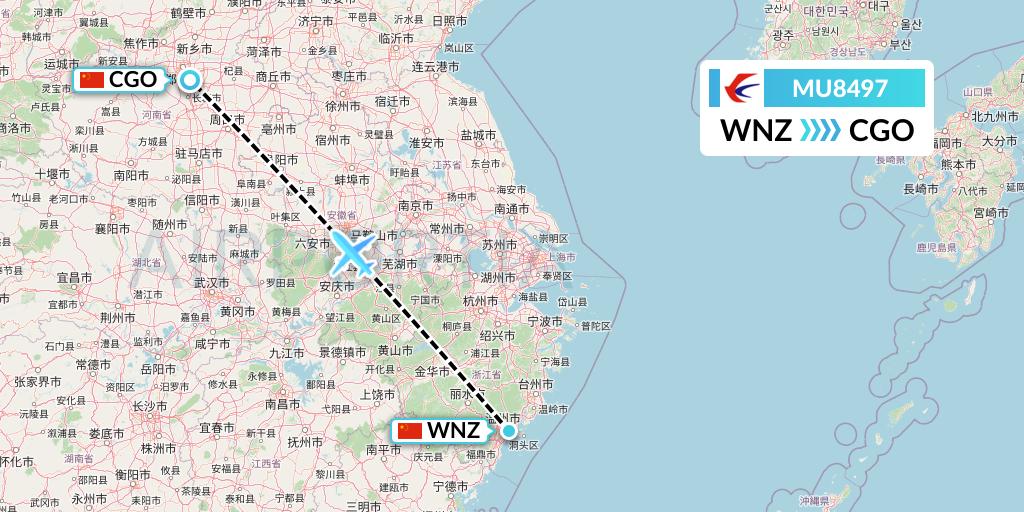 MU8497 China Eastern Airlines Flight Map: Wenzhou to Zhengzhou