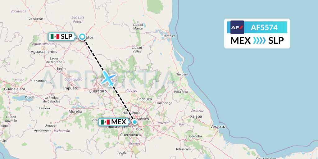 AF5574 Air France Flight Map: Mexico City to San Luis Potosi