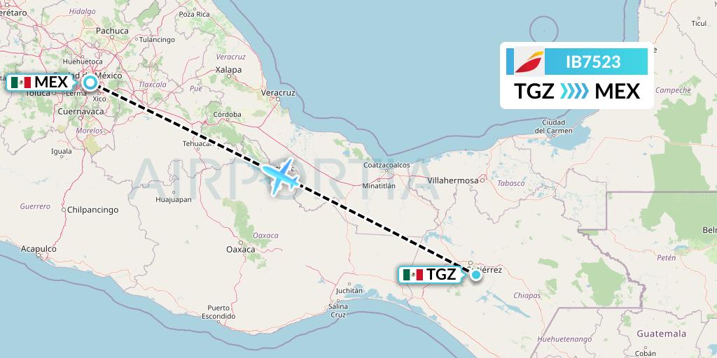 IB7523 Iberia Flight Map: Tuxtla Gutierrez to Mexico City